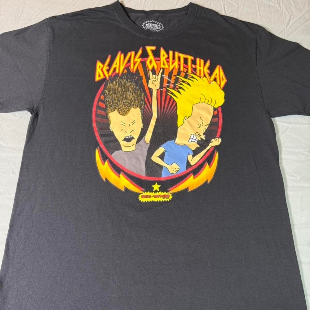 Beavis and Butt-Head Graphic T-Shirt MTV‎ Cartoon Black Size Large